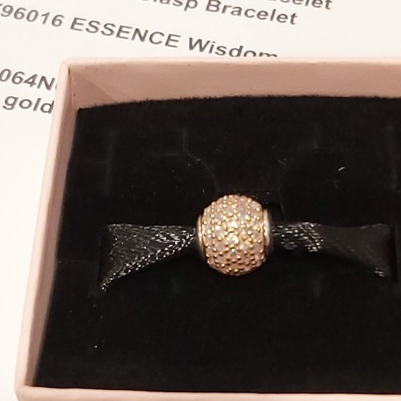 PANDORA *RETIRED SS & 14kt Gold ESSENCE LOVE w/Opalescent Pink Crystal 796064NOP - Picture 1 of 14